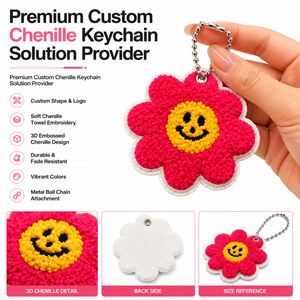 Custom Chenille Keytags Zipper Bag Pull Charms Pendants Luggage Tag Embroidery <b>Key</b> Chain Patch Embroidered Keychain Tag - Product Image 2