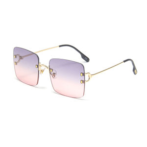 Lunettes de soleil carrées sans monture de luxe pour femmes, protection UV400, verres PC, monture dorée, lunettes de soleil tendance - Product Image 2