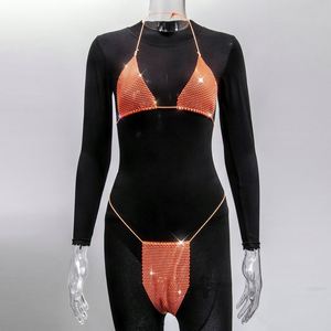Oferta de Verano: Conjunto de <span class=keywords><strong>Bikini</strong></span> de Lujo con Pedrería Brillante, Traje de Baño Sexy con Cristales y Diamantes para Mujer, Estilo Halter con Tiras - Product Image 2