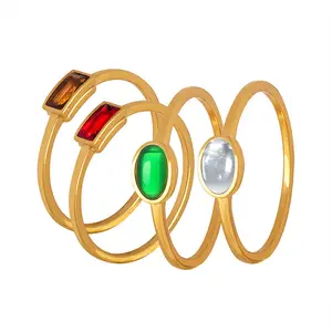 Nuovo anello di pietra semplice 18k placcato oro acciaio inossidabile ovale quadrato Cz anello di moda impermeabile zircone anello