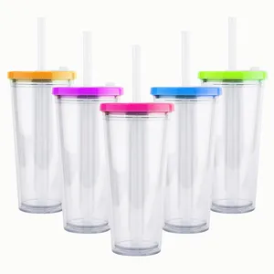 Eco Friendly 700ml 24OZ Glass Bubble Boba Milk Tea Tumbler Cup con tapa de plástico de 12mm