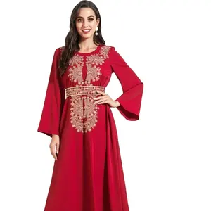 Fashionable printed embroidery lace-up long sleeve casual dress islamic empire clothing muslim dress dubai online