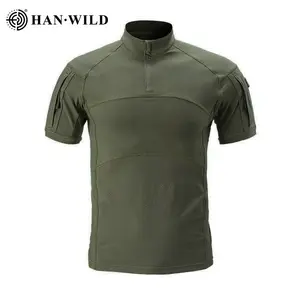 HAN SAUVAGE Hommes Domaine Tactique de Combat Shirt À Manches Courtes Slim Fit Camouflage Tee avec Fermeture Éclair