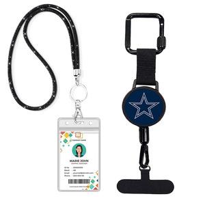 Wholesale reinforced pull <b>buckle</b> black fishing net lanyard with ID card holder, mobile phone anti-loss strap, padding keychain - Product Image 1