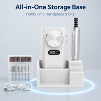 Perceuse à ongles électrique blanc nacré avec base de rangement tout-en-un et 6 embouts, 6 bandes, rechargeable, portable, faible bruit, 45000 tr/min