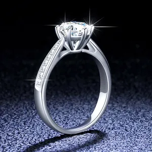 Tùy Chỉnh Đồ Trang Sức Tốt Cá Nhân D Màu Vvs1 Kim Cương Moissanite Nhẫn Solitaire Nhẫn 925 Sterling Bạc Giá Bán Buôn Nhẫn