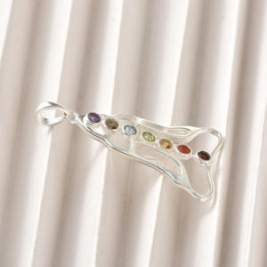 Collar con Colgante Hexagonal de 7 Chakras, Plata de Ley 925, Yoga, Meditación, Cristal Curativo, Multigemas Naturales, Espiritual, Unisex - Product Image 5