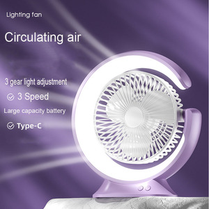 Kipas Meja Mini USB dengan Lampu LED Baterai Isi Ulang Multi-Power (USB/<span class=keywords><strong>Solar</strong></span>/Baterai) Kontrol Tombol - Product Image 1