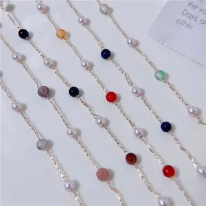 SP DIY Jewelry Accessories Pearl Chain Natural Garnet Tourmaline 4mm Natural Round Stone Necklace
