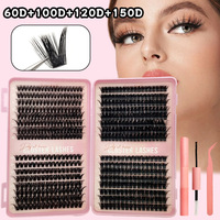 Faux cils DIY semi-artisanaux transfrontaliers, cils en grappe individuels 60D100D120D150D, pack mixte, livre de cils grand volume pour