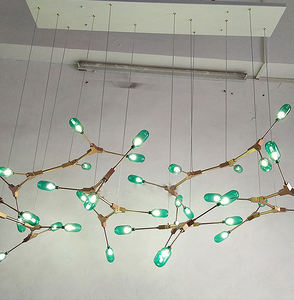 Tùy chỉnh lớn sang trọng LED hợp kim nhôm Đèn chùm với thủy tinh màu xanh lá cây đèn bóng râm vuông hình bầu dục Mặt dây chuyền đèn Flower Bud cho khách sạn - Product Image 4