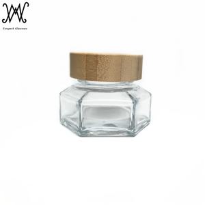 Mini tarro hexagonal de vidrio en <span class=keywords><strong>miniatura</strong></span> de 50ml con tapa de tornillo de madera para miel - Product Image 3