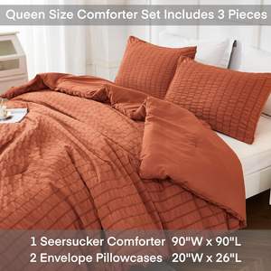 Juego de Edredón Seersucker Queen (90x90 Pulgadas), 3 Piezas - Edredón Ligero de Tela Lavada 100% Suave con 2 Fundas de Almohada - Product Image 6