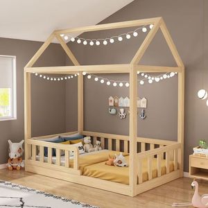 Nuovo <span class=keywords><strong>Letto</strong></span> a Piattaforma <span class=keywords><strong>Montessori</strong></span> per Bambini in Legno di Pino Massiccio, Durevole, con Struttura a Forma di Casa - Product Image 4