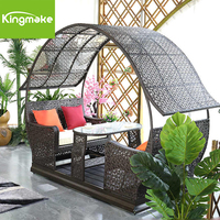 Sofá Cama de Ratán para Jardín, Tumbona de Mimbre para Patio, Tumbona de Playa, Cama de Día de Ratán para Exteriores