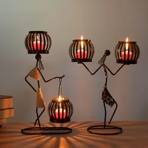 Pastoral Double Lanterns Vintage Craft Iron Man Candlestick Decoration Candlelight Dinner Atmosphere Decoration Props