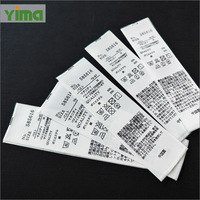 Étiquettes imprimées YIMA écologiques en ruban satiné pour l'entretien des vêtements, logo personnalisé, haute densité, rouleau blanc, étiquette de lavage pour vêtements, OEM