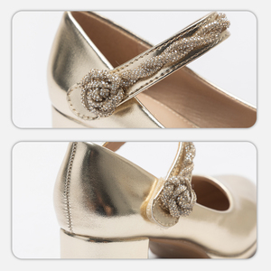 <span class=keywords><strong>Scarpe</strong></span> Eleganti per Bambine con <span class=keywords><strong>Tacco</strong></span> Alto, Punta Aperta, Strass Dorati e Chiusura con Cinturino per Feste di Compleanno, Cerimonie e Occasioni Speciali - Product Image 5