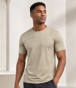 Camiseta Deportiva Personalizada OEM para Hombre, Texturizada, Color Gris Jaspeado, Cuello Redondo, Gestión de la Humedad, Manga Corta, Informal, para Entrenamiento - Product Image 1