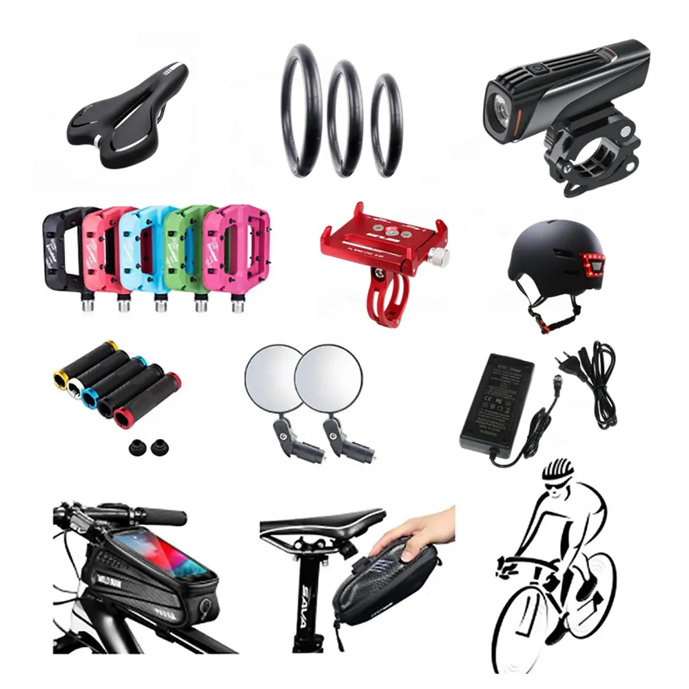 Bike Handlebar Grips Rubber Pedals Light phone holder bike tire air pump bike bell Bicycle Parts Accessories