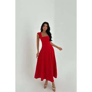 Robe de soirée longue rouge à bretelles et taille empire, taille XS, pour banquets, mariages et bals de fin d'année, avec option grande taille - Product Image 3