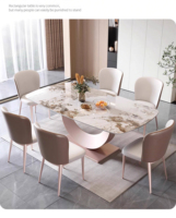 Table à manger moderne de luxe en pierre frittée carrée, 6-8 places, plateau effet marbre blanc brillant, durable, multifonctionnelle, design unique et courbé
