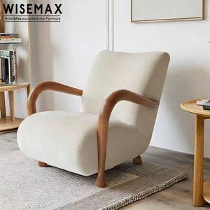 WISEMAX FURNITURE <span class=keywords><strong>Fauteuil</strong></span> Lounge Contemporain Nordique en Bois avec Éponge Haute Élasticité Crème Blanc Confortable et Relaxant <span class=keywords><strong>pour</strong></span> Hôtel - Product Image 3