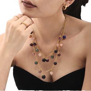 Collar de Cadena con Eslabones y Cuentas de Piedras Preciosas Naturales, Chapado en Oro de 18k, de Acero Inoxidable, para Mujer, Venta al por Mayor - Product Image 2