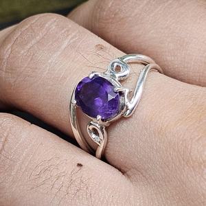 Handmade 925 <b>Sterling</b> <b>Silver</b> Women's Statement <b>Ring</b> Amethyst Gemstone <b>Set</b> in Oval Cut Diamond Bezel Setting for Weddings - Product Image 2