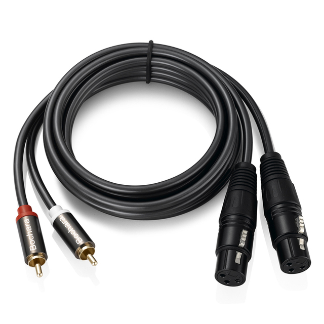 Bochara 2RCA Male to Dual XLR Female OFC AUX Audio Cable Shielded for Amplifier Mixer Speakers 1.5m 3m