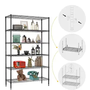 High Quality 6 Tiers Black Chrome Steel Nsf Approval Industrial Wire Rack Shelving