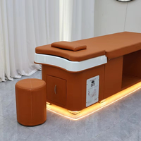 Lit de shampooing multifonctionnel de style thaïlandais moderne avec hydrothérapie, lavabo portable à circulation d'eau, cuir PU pliable