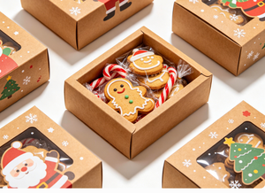 Lot <span class=keywords><strong>de</strong></span> 12 boîtes à biscuits <span class=keywords><strong>de</strong></span> Noël écologiques avec fenêtre et couvercles en papier kraft brun pour offrir en <span class=keywords><strong>cadeau</strong></span> - Product Image 3
