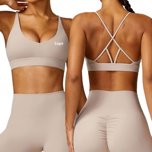 Sujetador deportivo con tiras en la espalda Logotipo personalizado Sujetador de yoga para <span class=keywords><strong>mujer</strong></span> Top de entrenamiento de alto impacto Gimnasio Activewear Fitness Top - Product Image 5