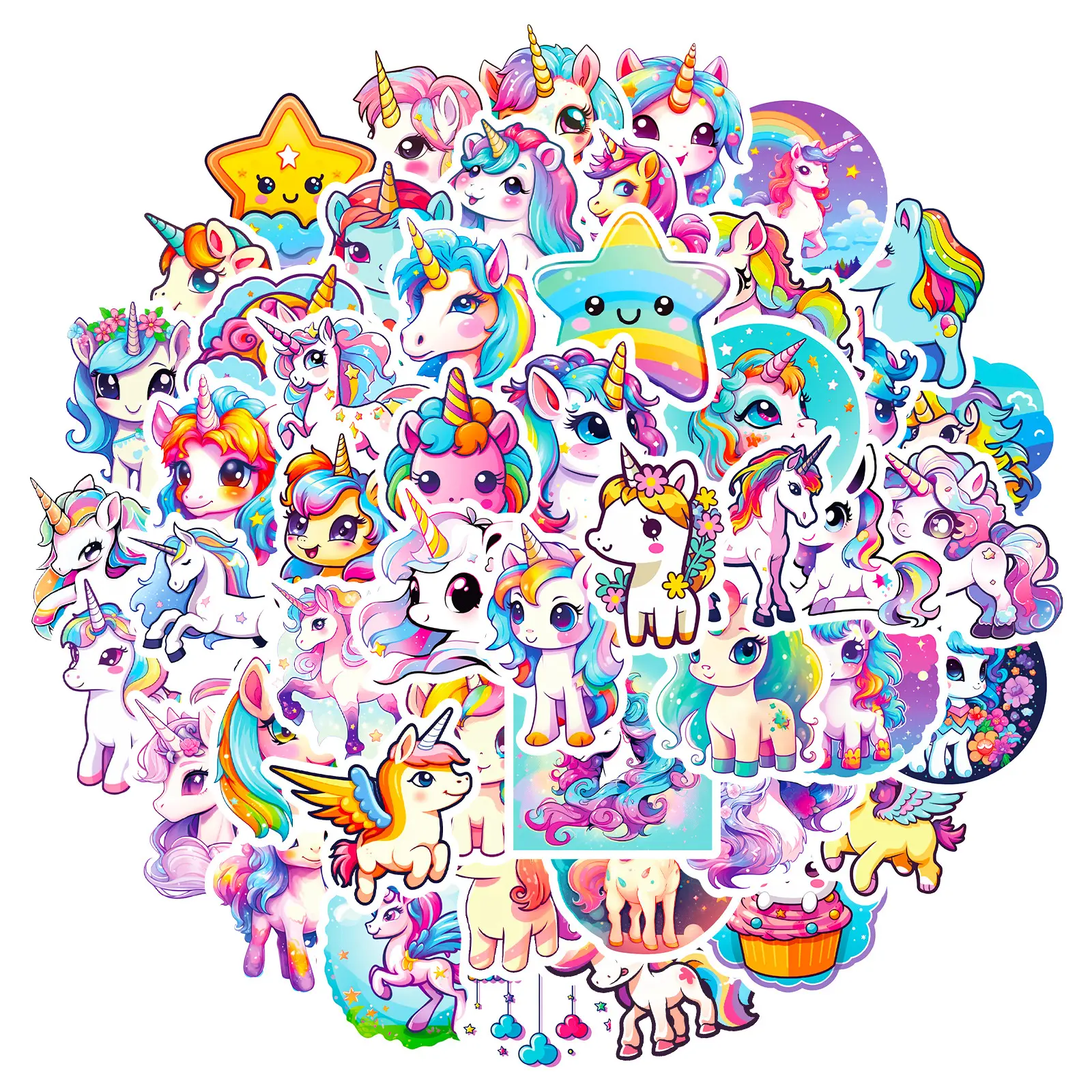 50PCS Cute Unicorn Stickers Cartoon Unicorn Graffiti Personality Rainbow Horse Kids Diy Decorative Stickers