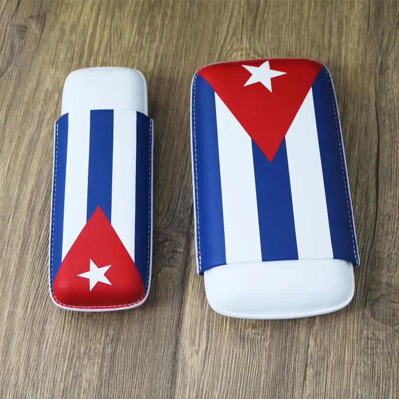 Cuban flag Leather Cigar Case Humidors Vintage Travel Humidor Bag Portable 3 Cigar case Ciga Accessories