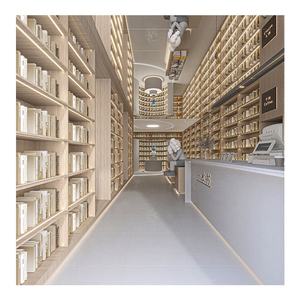 Lujo nogal PVC modelo inteligente de madera abierto arco giratorio de madera biblioteca de pared estantería gabinete - Product Image 4