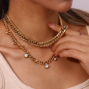Collar de Cadena con Colgante de Circonita de Acero Inoxidable Hisera, Joyería Versátil Retro de Moda, Regalo para Mujer - Product Image 3
