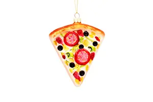 Glass Xmas Tree New Creative Chinese Factory Blown Glass Pisa Christmas Tree Ornaments Pizza Food Bread Xmas Decoration