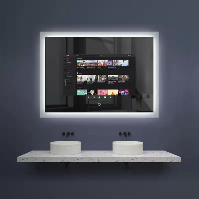 2024 New 19 Inch Smart Bathroom Tv Ip66 Waterproof Mirror Led Television With Android 9.0 System