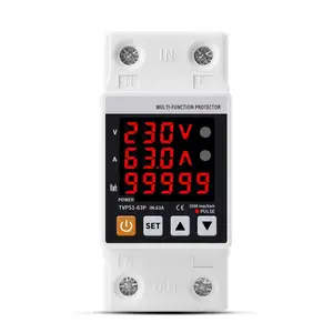 63A Electric Energy Power kWh Meter with Over Under Voltage Protector Relay Device Circuit Switch Breaker