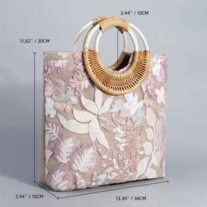 Novedad de verano, bolsos tejidos con bordado de purpurina, <span class=keywords><strong>bolso</strong></span> De playa grande a la moda para Mujer, bolsos informales De estilo bohemio para la playa, Bolsos rosas De Mujer - Product Image 2