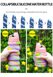 Factory Customized 500ml Silicone <b>Water</b> <b>Bottles</b> <b>Foldable</b> Outdoor Travel with Direct Drinking Customized Logos Wholesale - Product Image 2