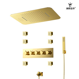 Système de douche thermostatique multifonctionnel de luxe, robinet en acier inoxydable pour la maison, tête de douche en cuivre pour appartements - Product Image 6