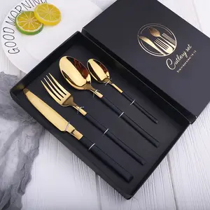 Dao đen muỗng nĩa bạc Flatware Vàng dao kéo thép không gỉ đặt dao nĩa muỗng đen vàng bạc Flatware