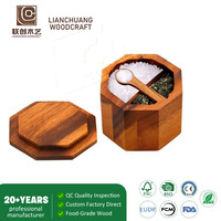 Boîte à sel octogonale en bois d'acacia faite à la main avec 2 compartiments, couvercle et cuillère pour la cuisine, la table à manger, la cuisson, cadeau