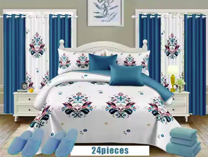 Juego de Cama Moderno Estilo Americano de 24 Piezas Tamaño King, Colcha Ultrasónica de Microfibra de Calidad con Cortinas Estampadas - Product Image 6
