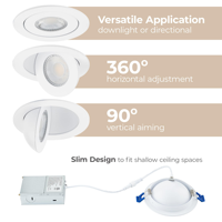 Downlights LED encastrés à suspension 4 pouces 5CCT 360° ° +90 °   Downlight LED directionnel réglable pour surface, 3 pouces, 10 W