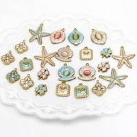 FMSCM-8 Accessoires marins en forme d'étoile de mer, breloques fantaisie en émail trèfle, accessoires de bijouterie, pendentifs cœur pour femmes, vente en gros