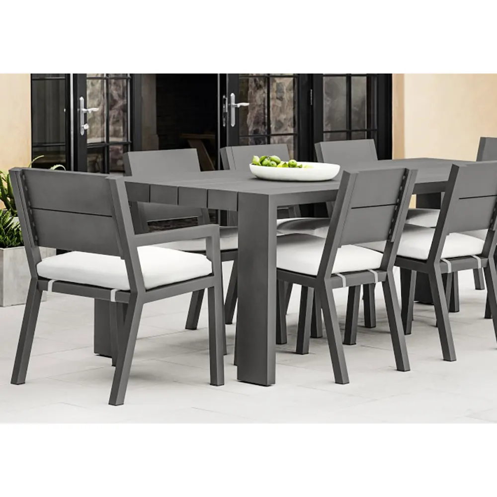 Ensemble de meubles d'extérieur en aluminium, mobilier de jardin moderne de luxe, en métal, personnalisé, 6 ou 8 sièges, tables à manger et chaise, nouvel arrivage de 2020